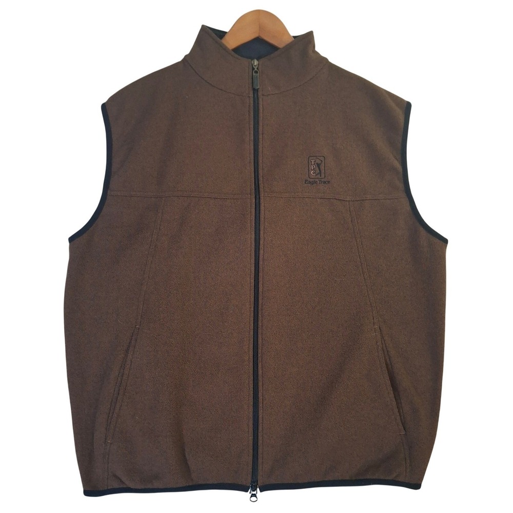 Straight Down TPC‎ Eagle Trace Mens Brown Full Zip Fleece Golf Vest Large L